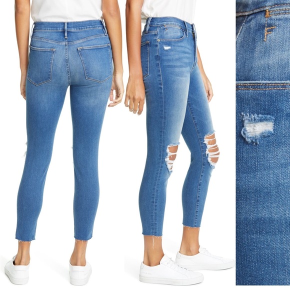 FRAME Le High Ripped High Waist Raw Hem Crop Skinny Jeans - Picture 2 of 14